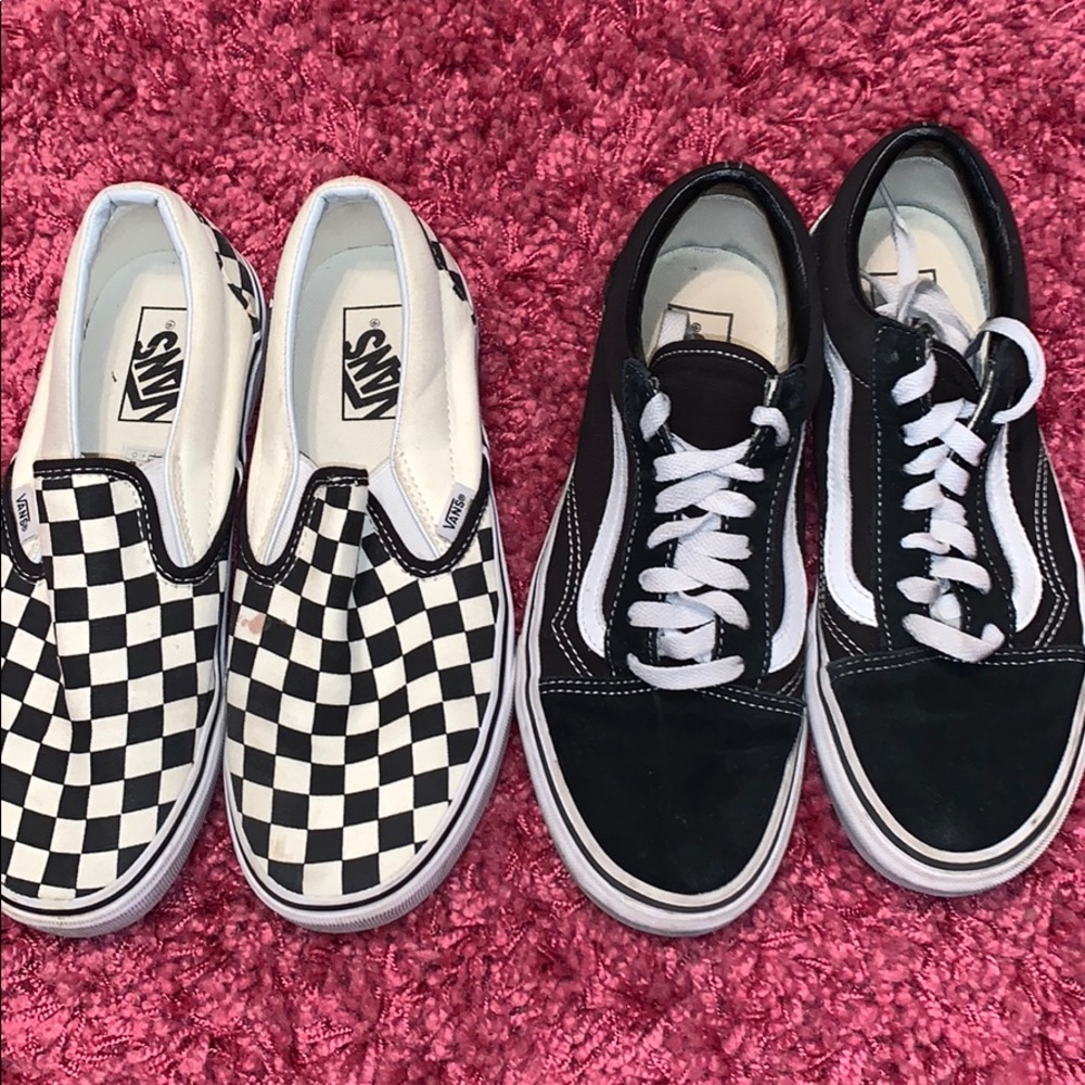 vans- checkered slide on and sneakers